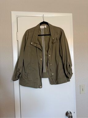 Chico's Olive Utility Jacket with Roll-Tab Sleeves